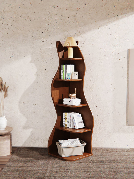 Rustic 5 Tiers Wall Corner Bookshelf Bookcase with Unique Shape