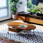 Modern Minimalist Oval Wooden Mobile Coffee Table with Storage