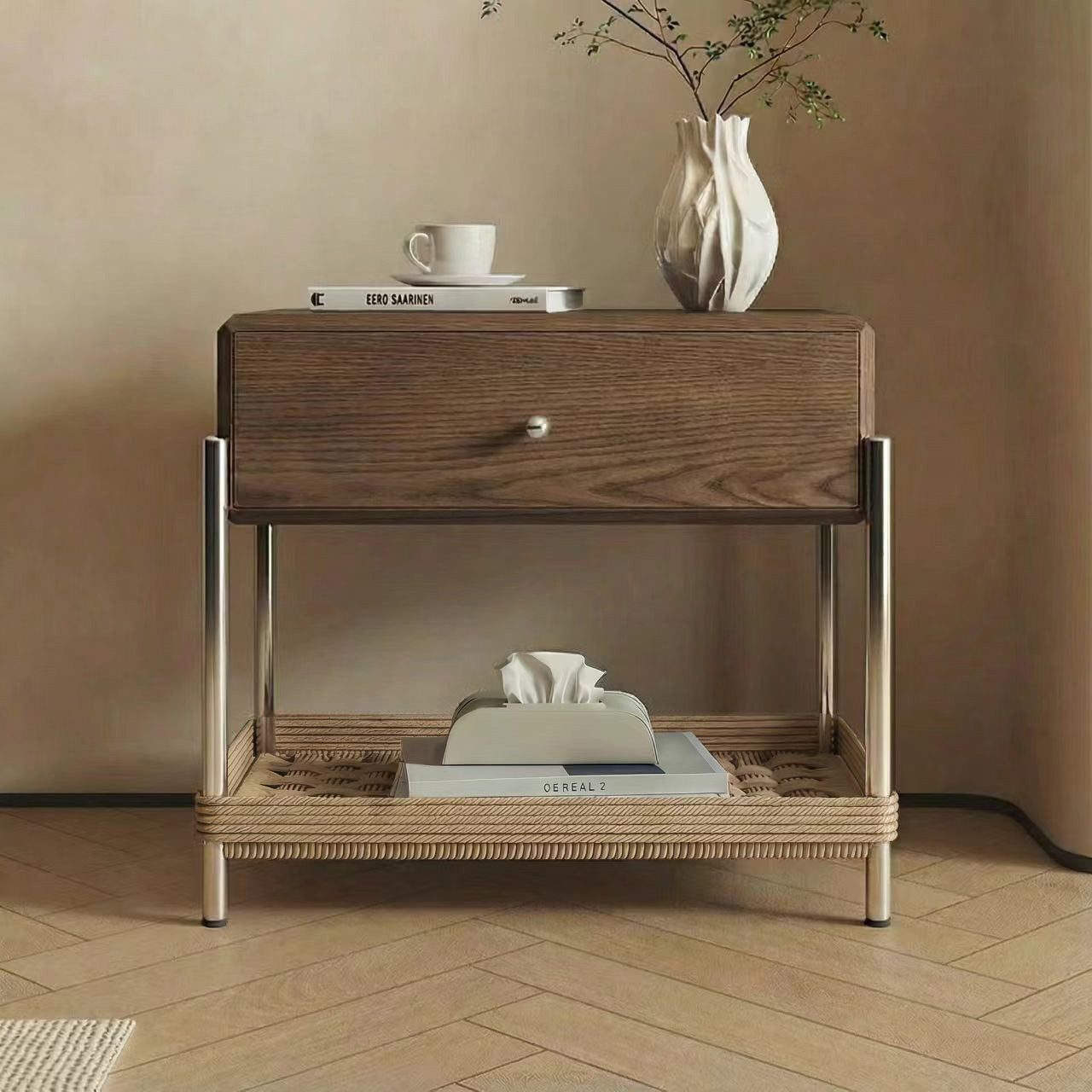 Woven Single-Drawer Nightstand