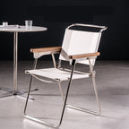 Chrome Folding Armchair with Wood Arms & Leatherette
