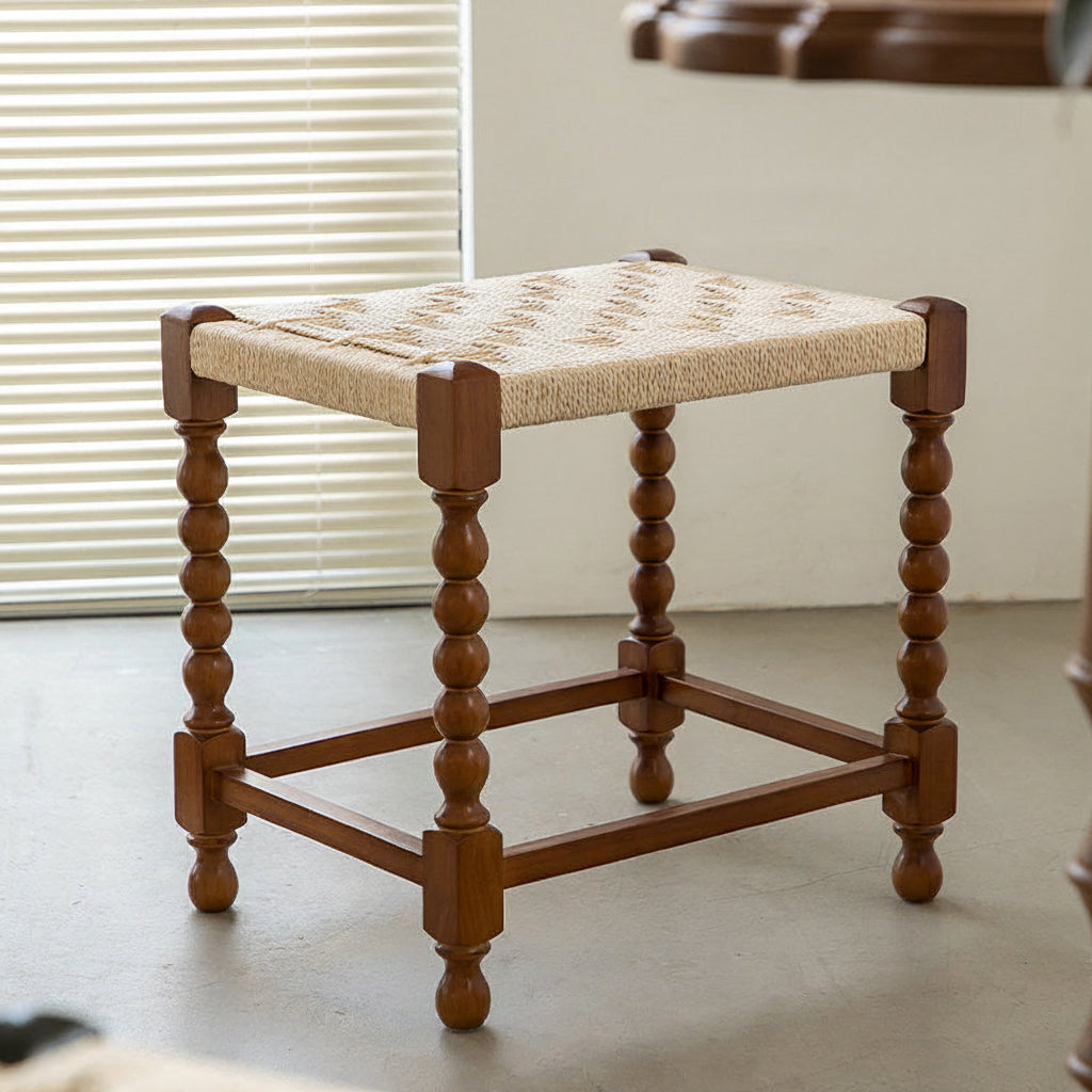 Handwoven Paper-Rope Stool – Barley-Twist Wooden Frame