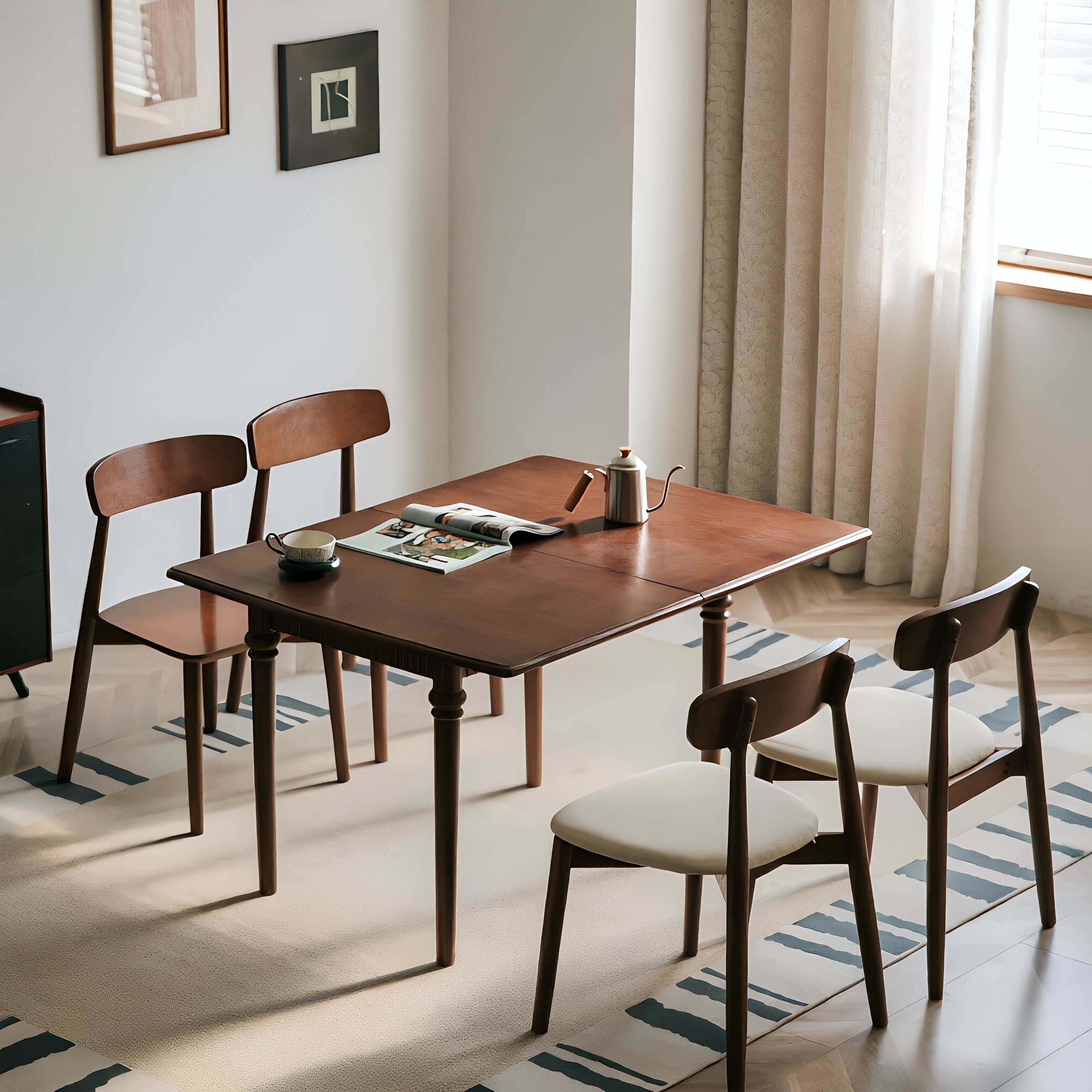 Mid-Century Solid Wood Extendable Dining Table