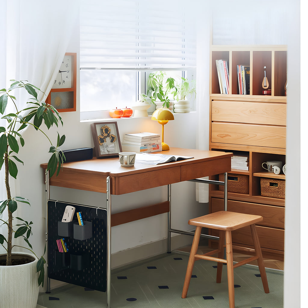 Dual-Height Pegboard-Integrated Work Desk