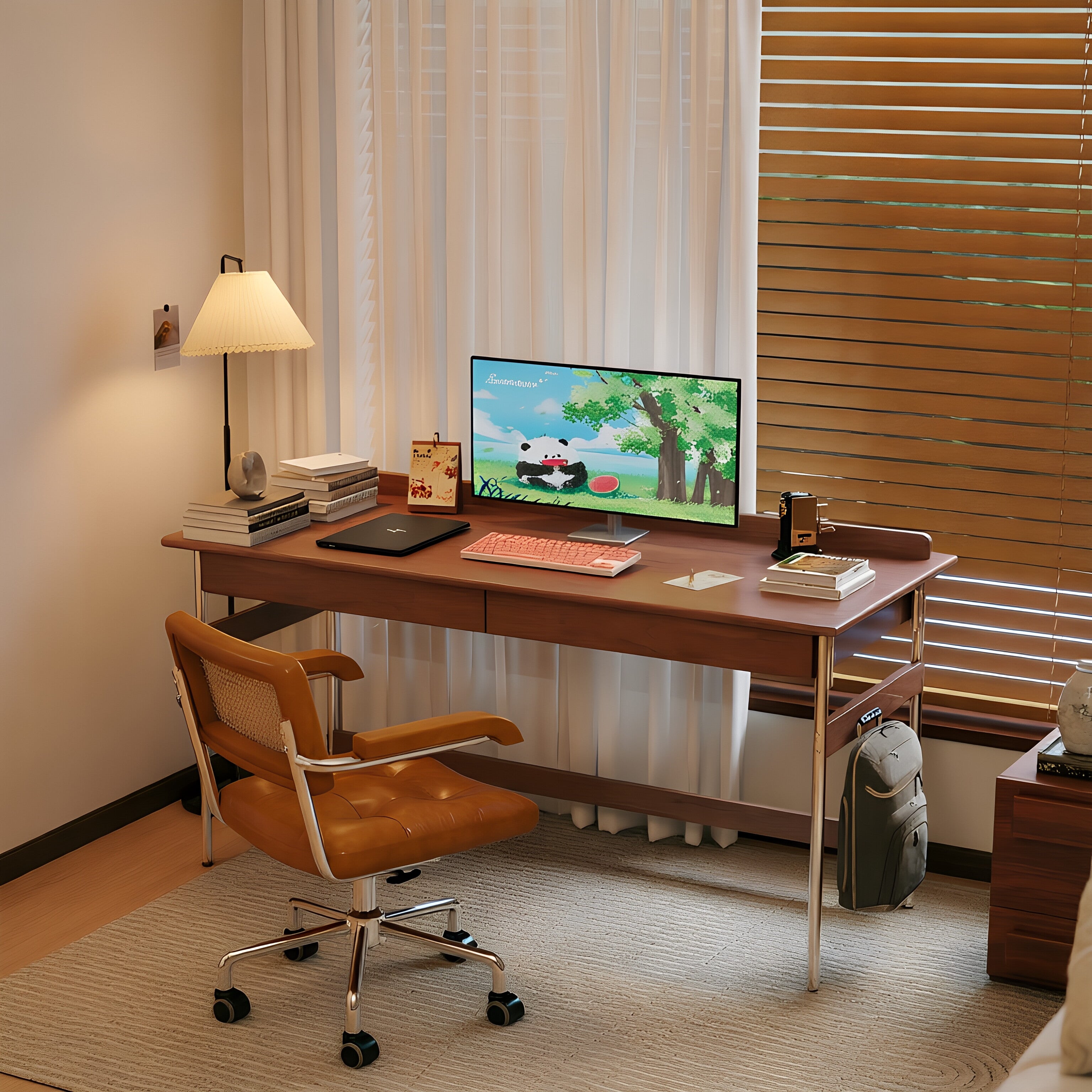 Crossbar Solid Wood Modern Office Desk