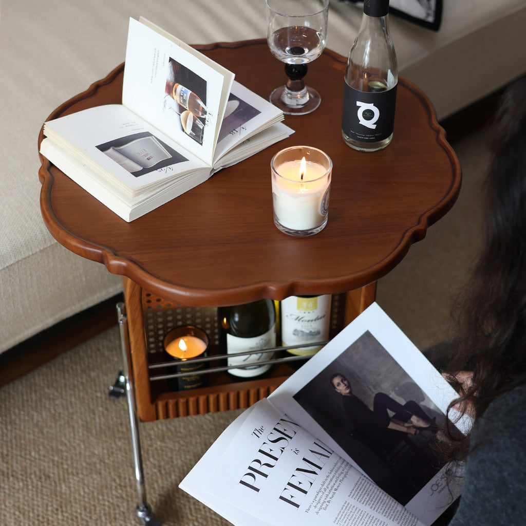Wheeled Scalloped Side Table