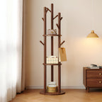 Modern Minimalist Walnut Wood Tree-Inspired Multi-Tier Coat & Storage Rack