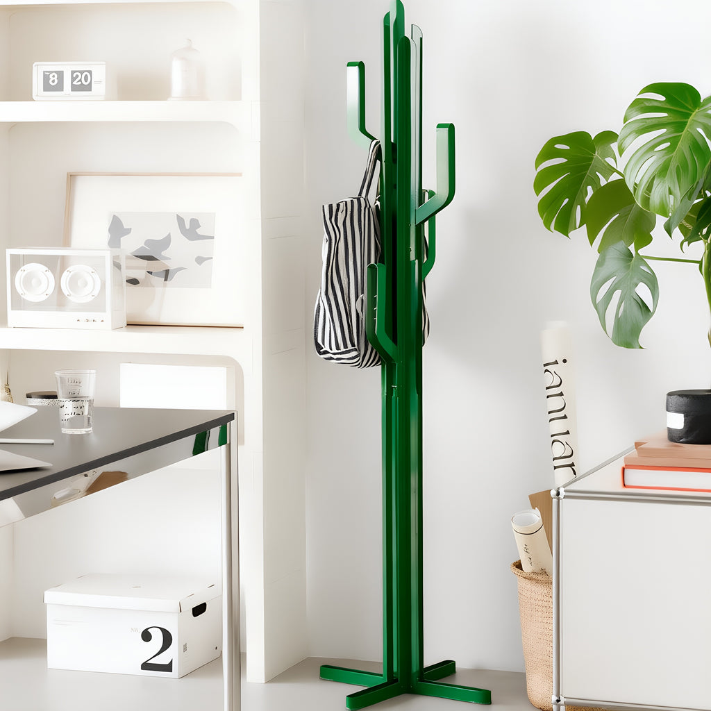 Modern Cactus-Inspired Green Metal Multi-Arm Coat Rack