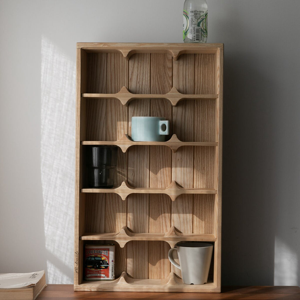Wave-Slot Wooden Mug Rack