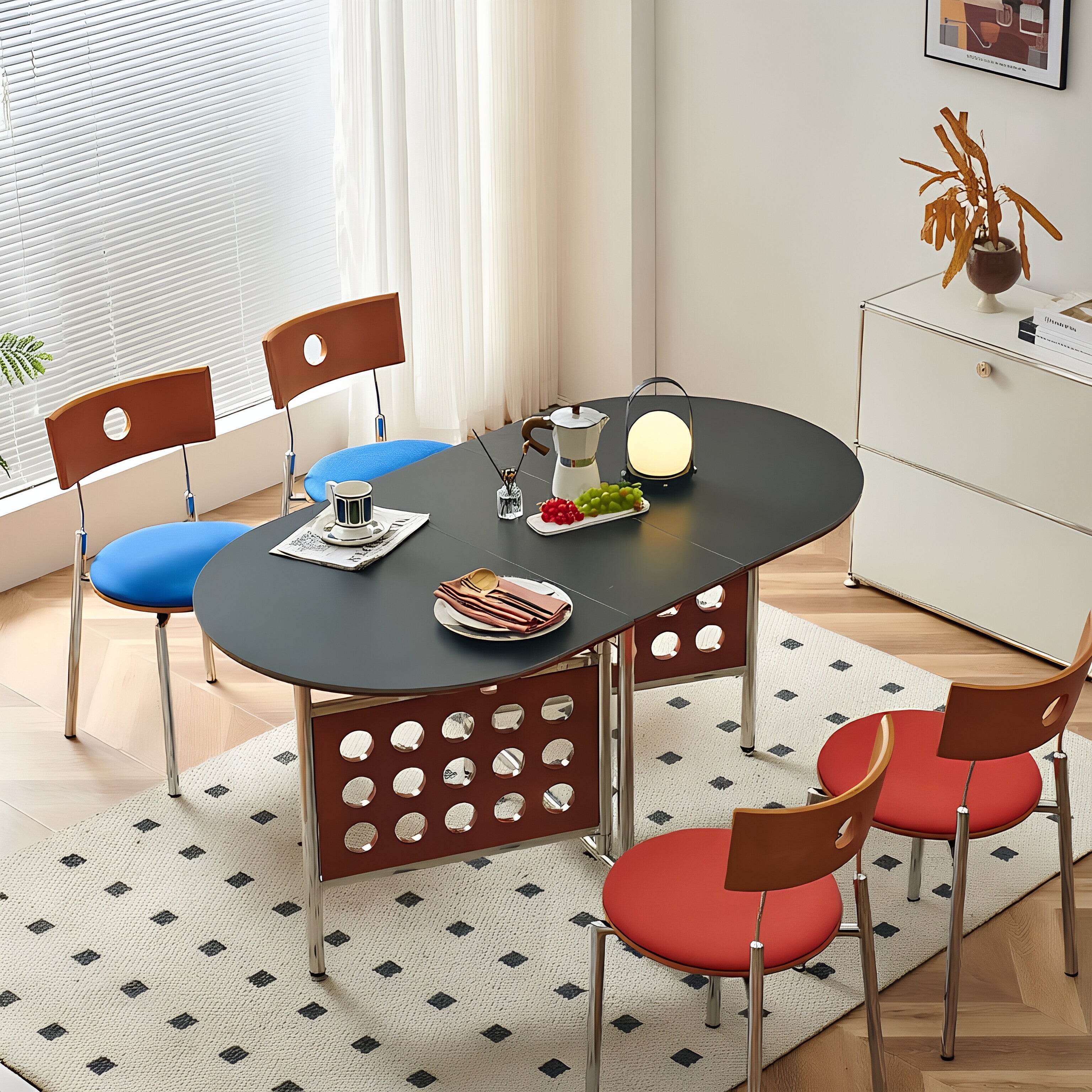 Mid-Century Perforated Foldable Dining Table