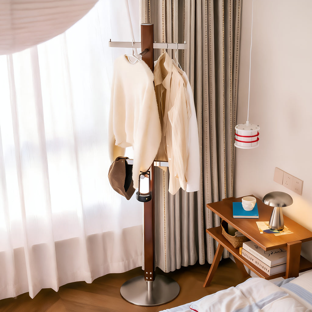 Contemporary Walnut Wood & Metal Integrated Coat Rack