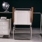 Chrome Folding Armchair with Wood Arms & Leatherette