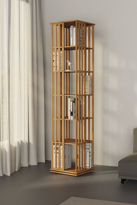 6 Tiers Corner 360° Rotating Bookshelf Brown for Living Room