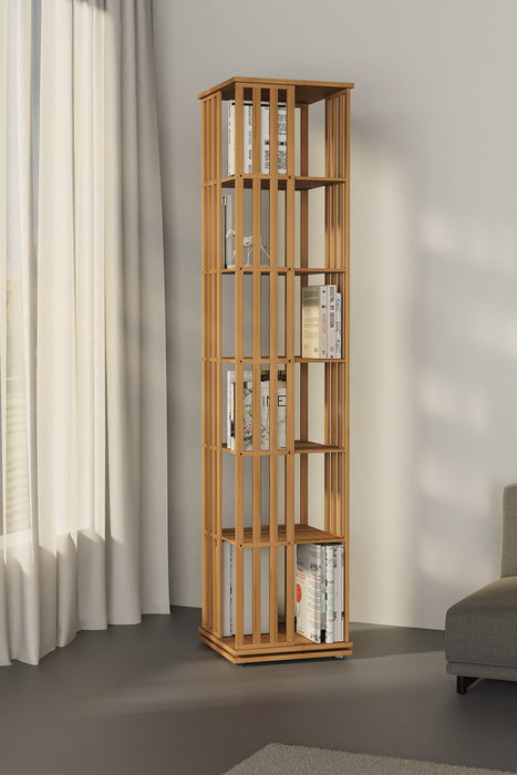 6 Tiers Corner 360° Rotating Bookshelf Brown for Living Room — Ximn