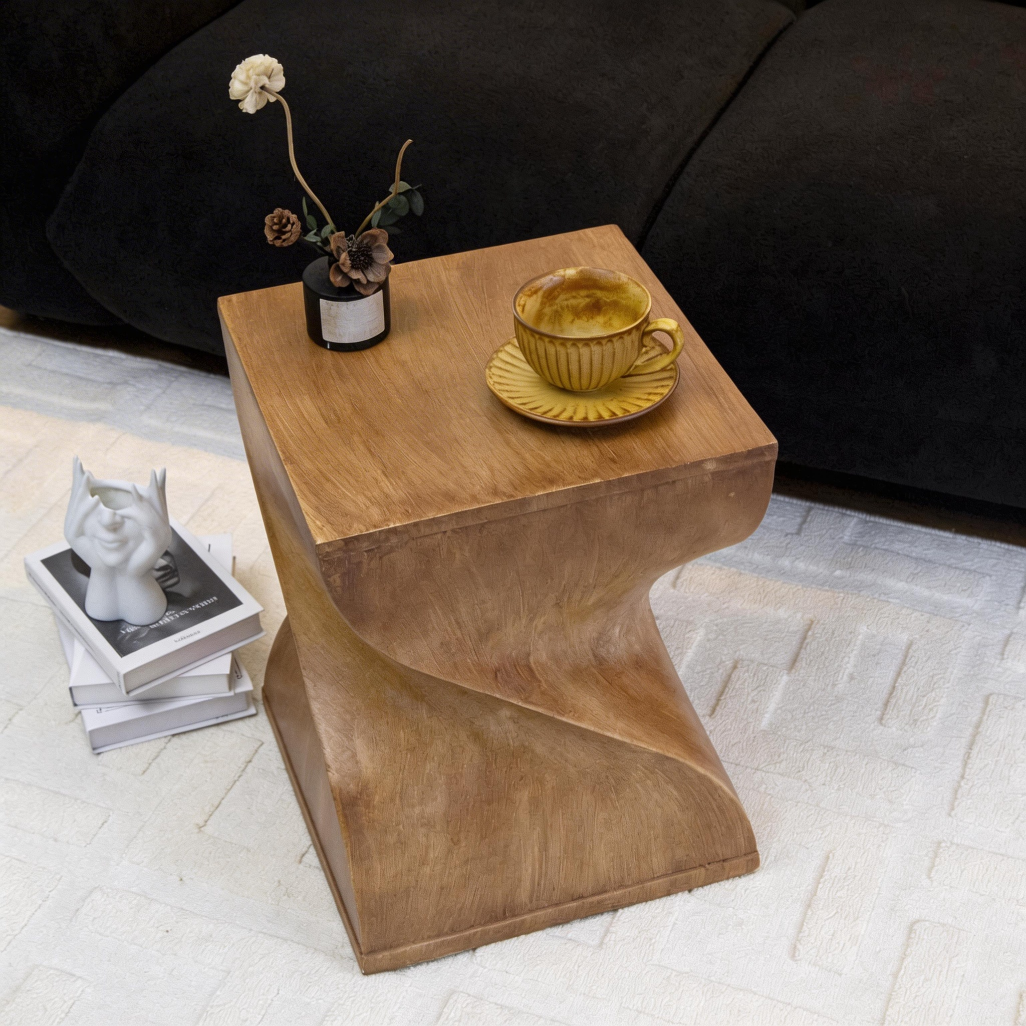 Sculptural Twisted Solid Wood Side Table