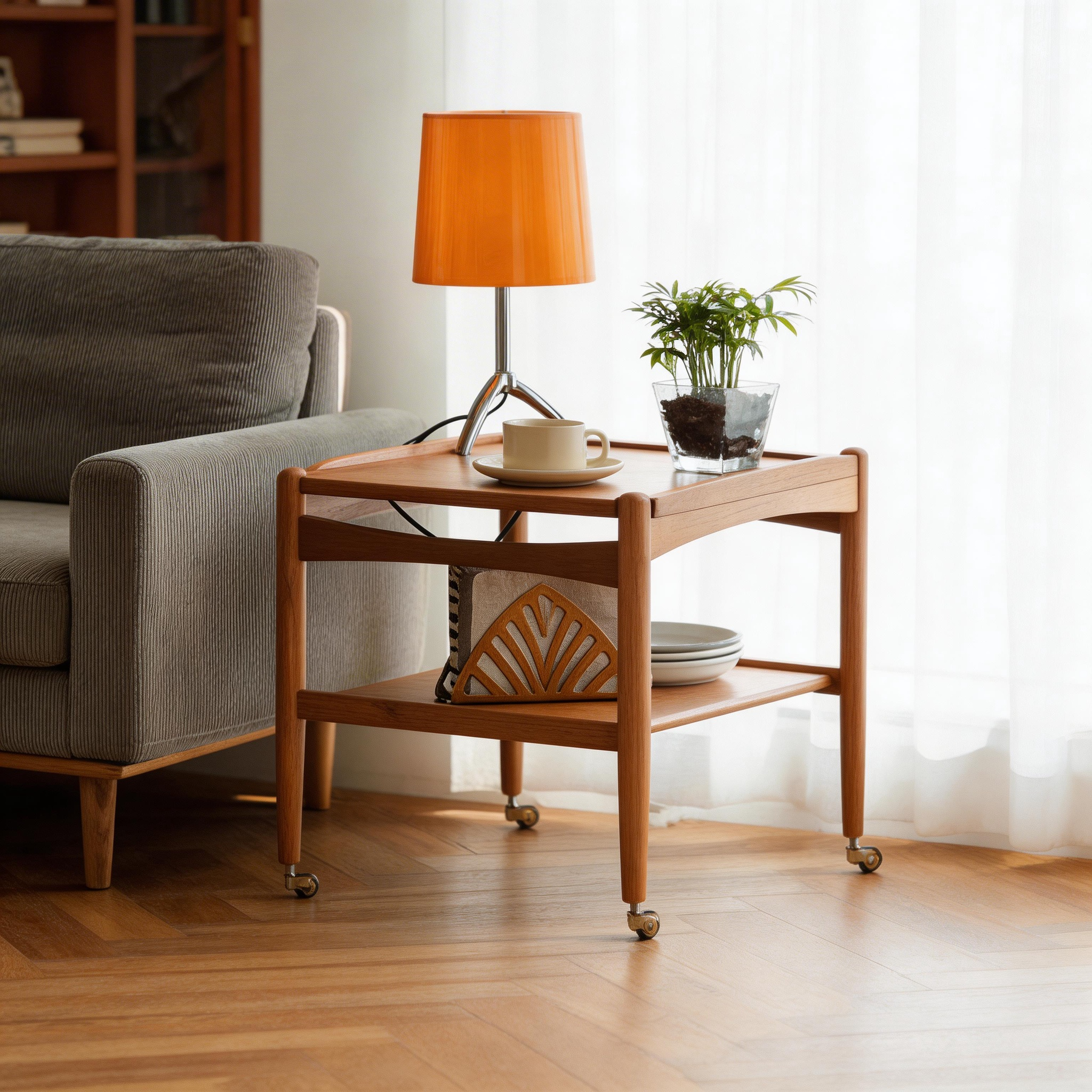 Scandinavian Mid-Century Rolling Side Table
