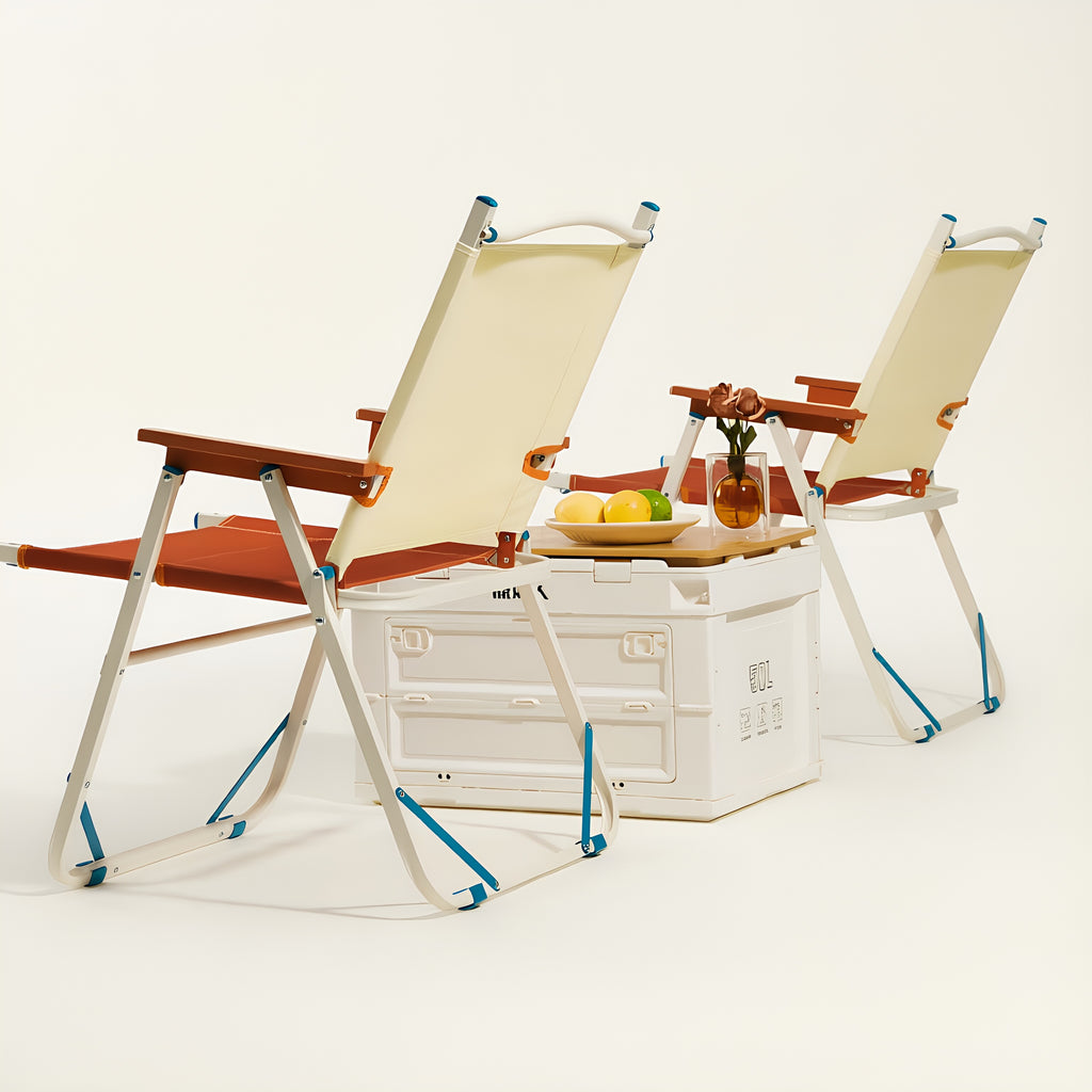 Foldable Canvas Lounge Chair with Wooden Arms