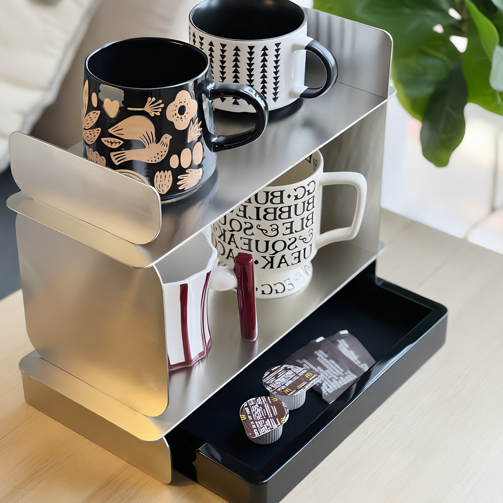 Mirror-Finish Stainless Steel Dual-Tier Cup & Capsule Organizer