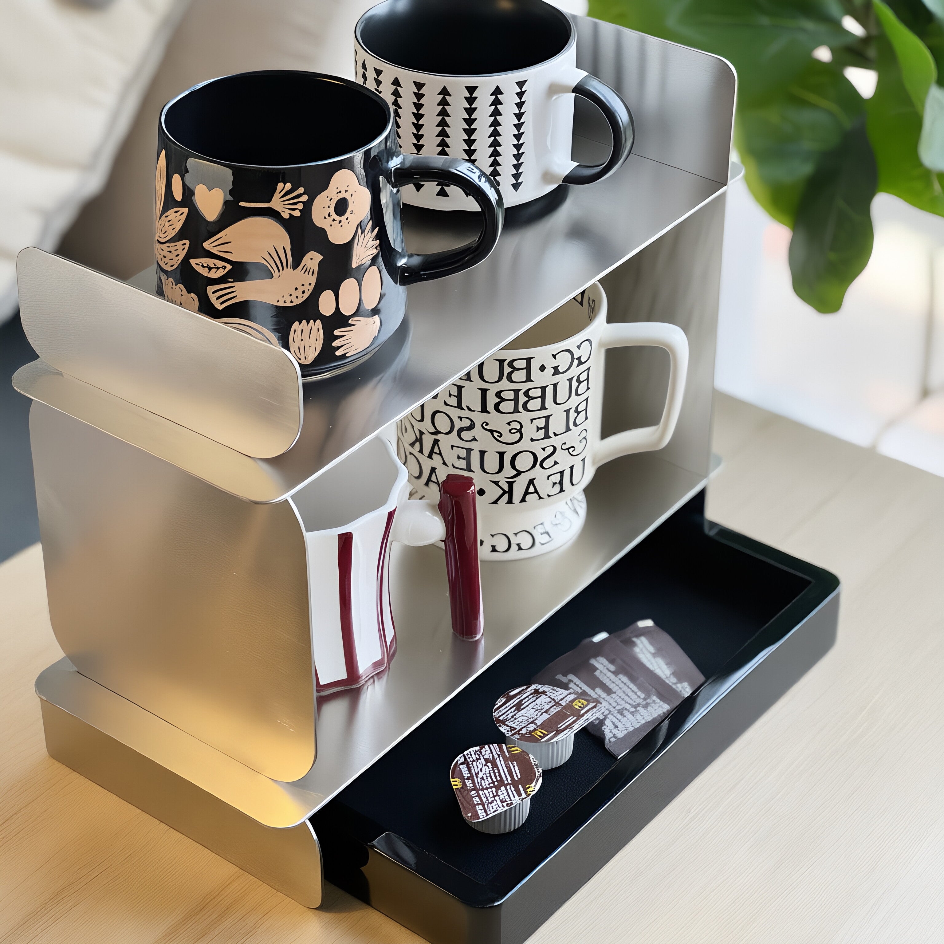Mirror-Finish Stainless Steel Dual-Tier Cup & Capsule Organizer