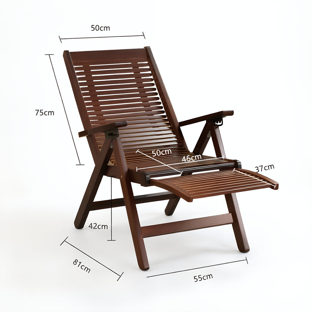 Foldable Bamboo Lounge Chair with Adjustable Recline