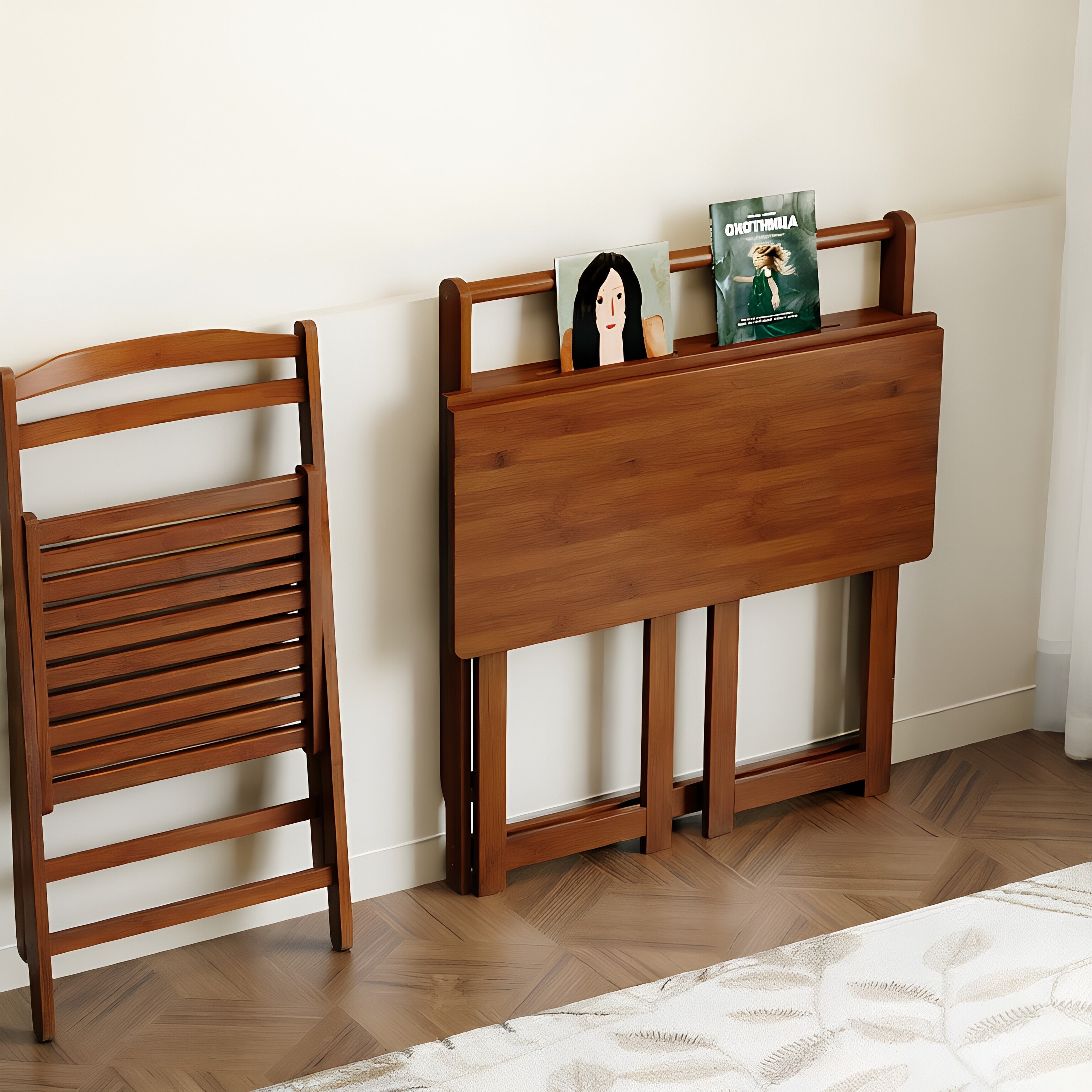 Woven Panel Foldable Solid Wood Compact Desk