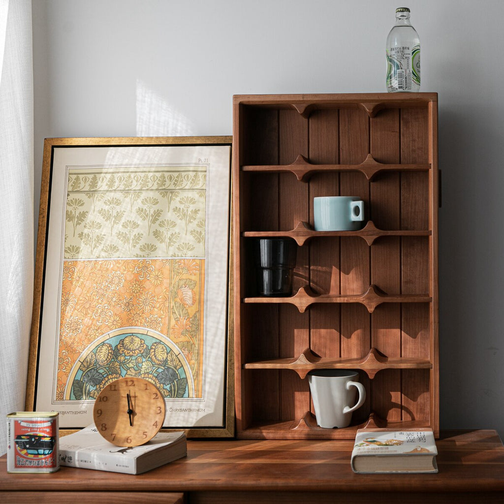 Wave-Slot Wooden Mug Rack