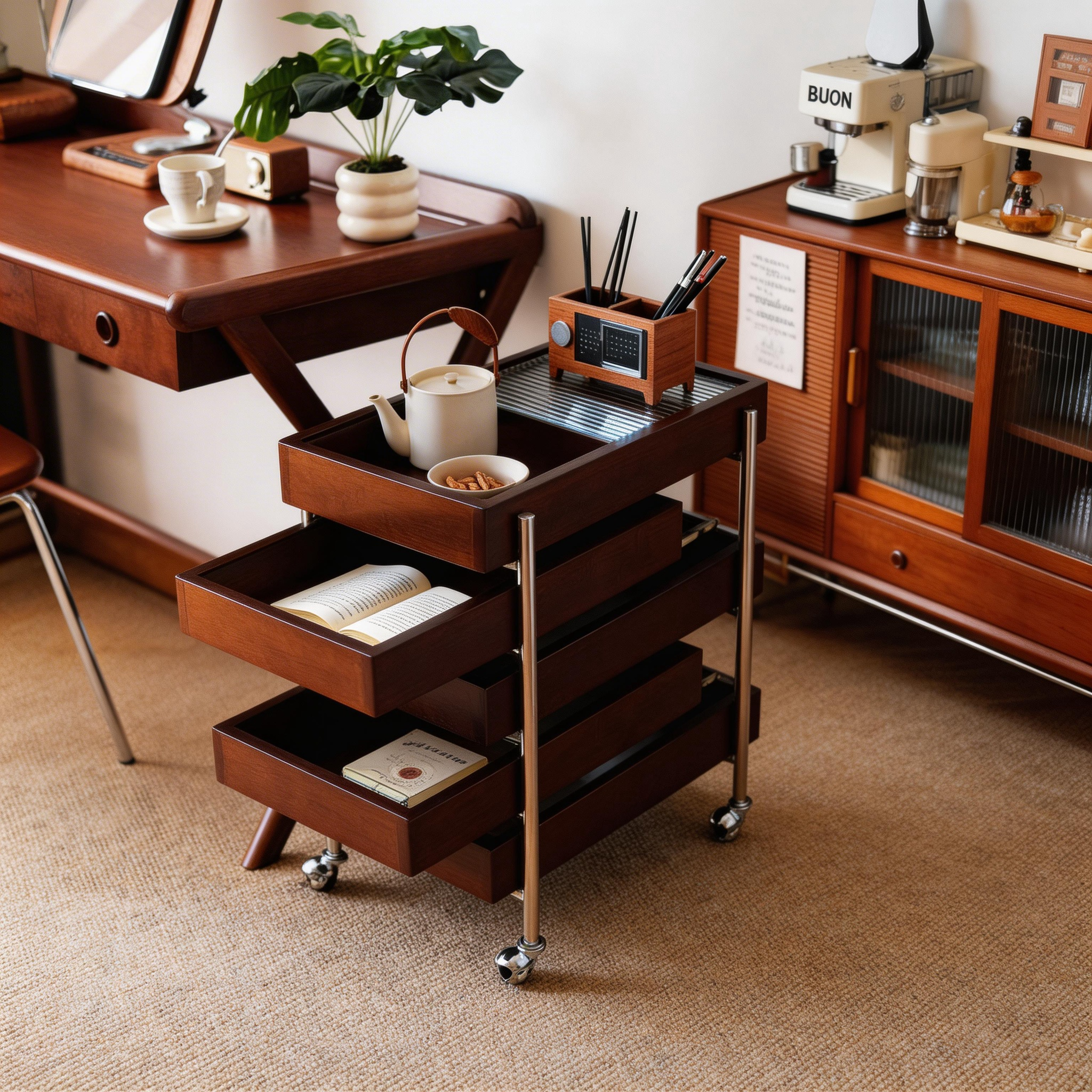 MidCenturyDrawer Cart