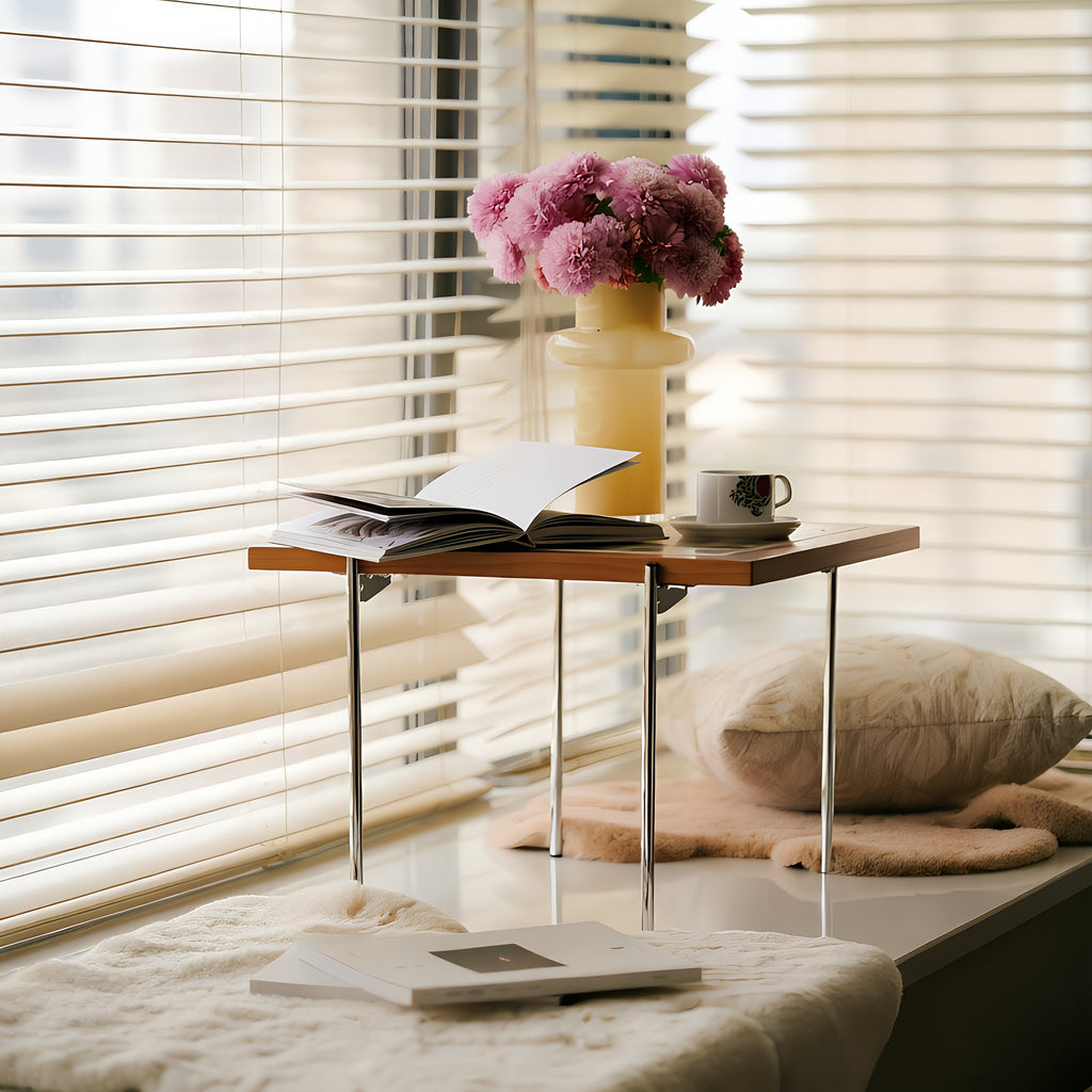 Modern Geometric Patterned Wooden Accent Table with Metal Legs