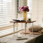 Modern Geometric Patterned Wooden Accent Table with Metal Legs