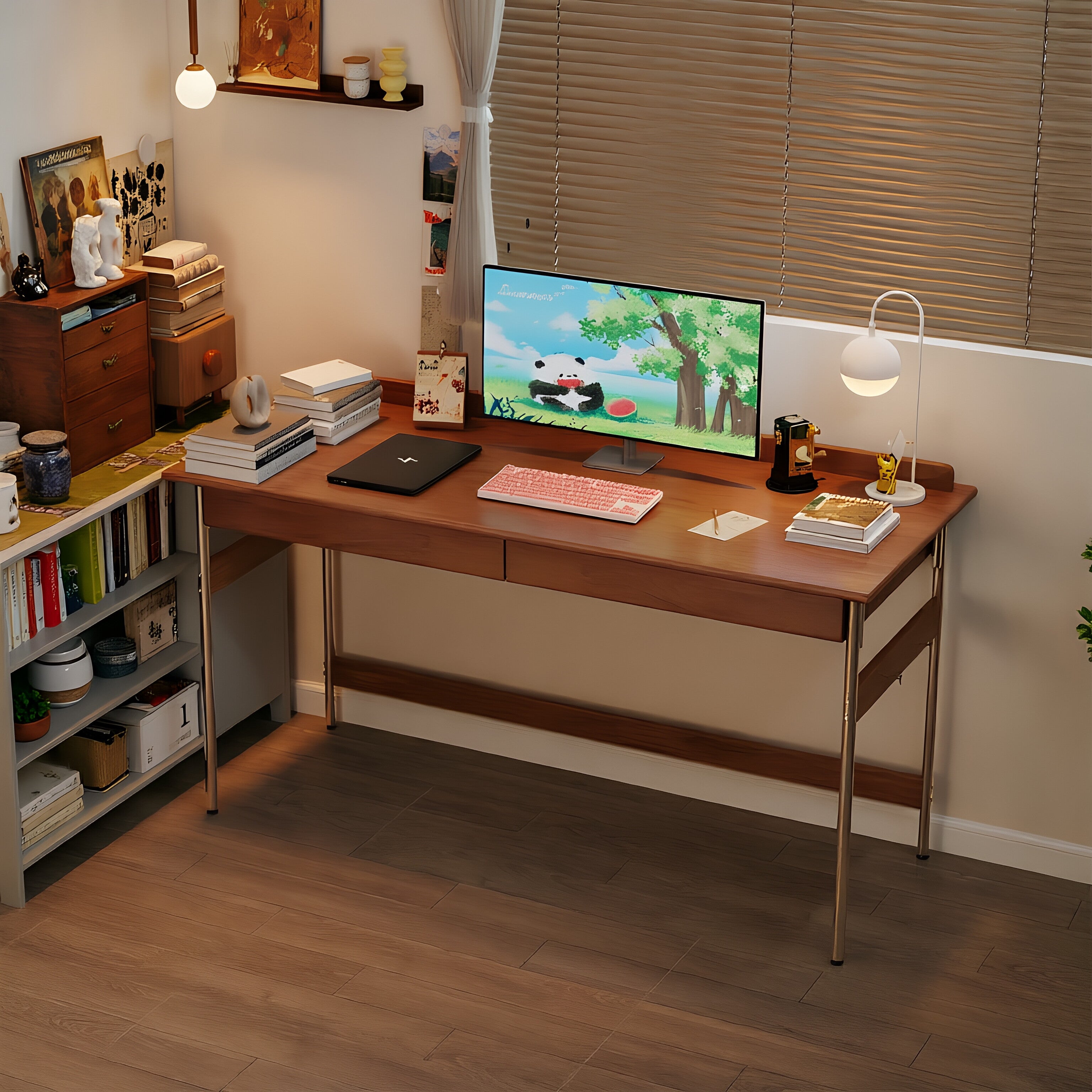 Crossbar Solid Wood Modern Office Desk