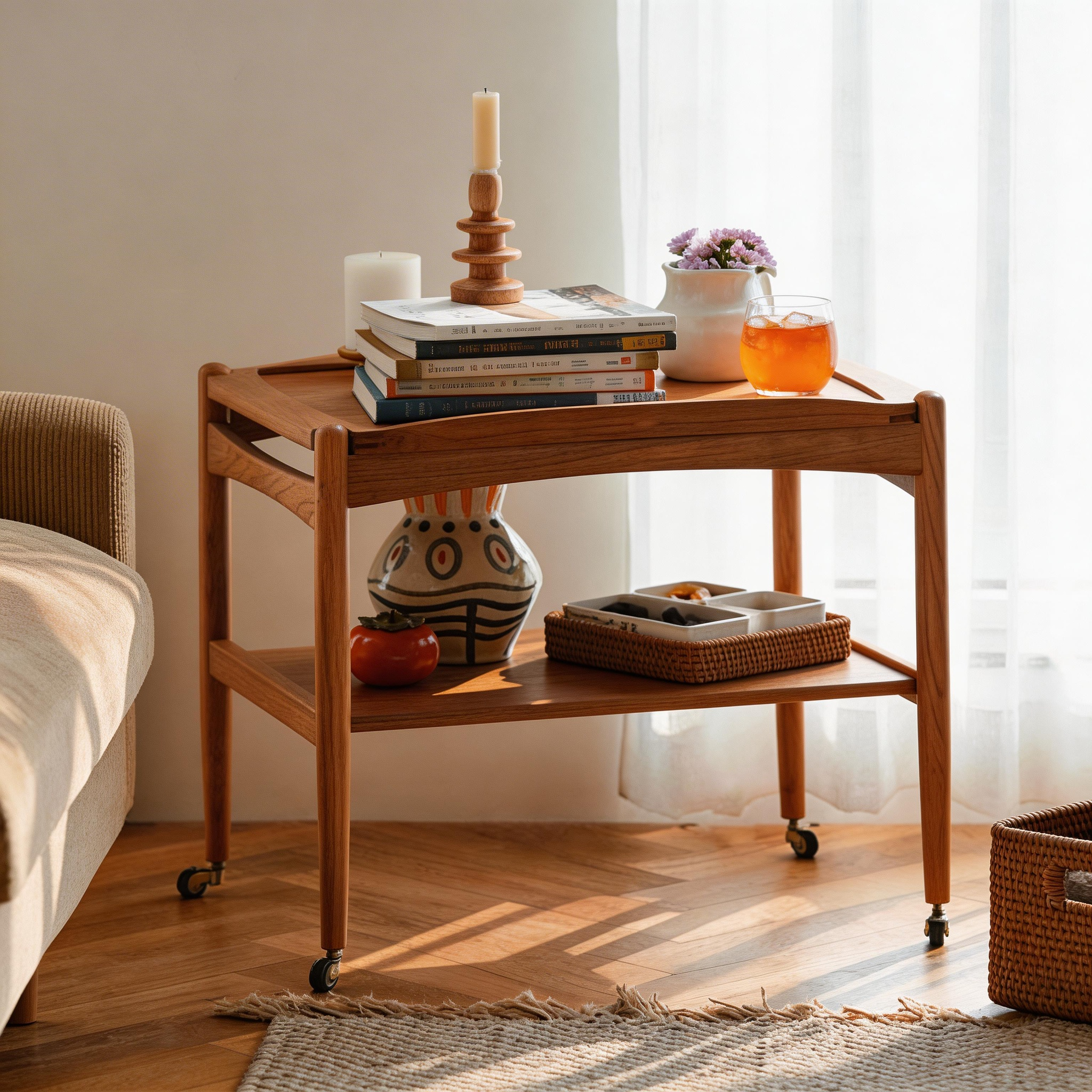 Scandinavian Mid-Century Rolling Side Table