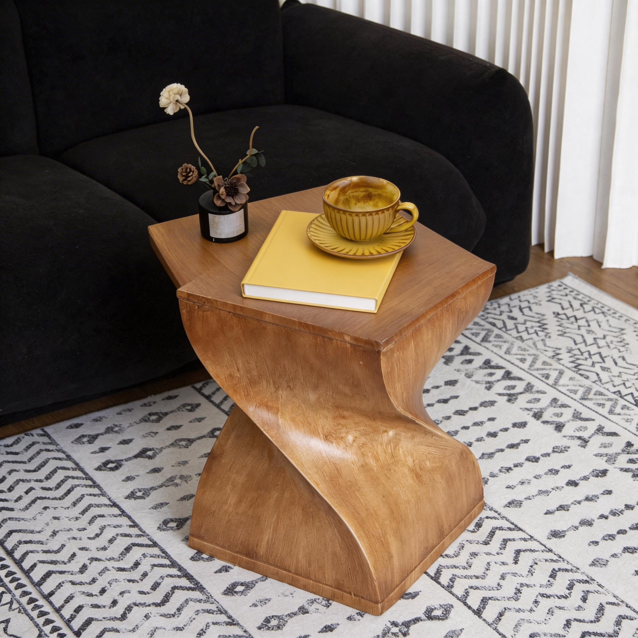Sculptural Twisted Solid Wood Side Table