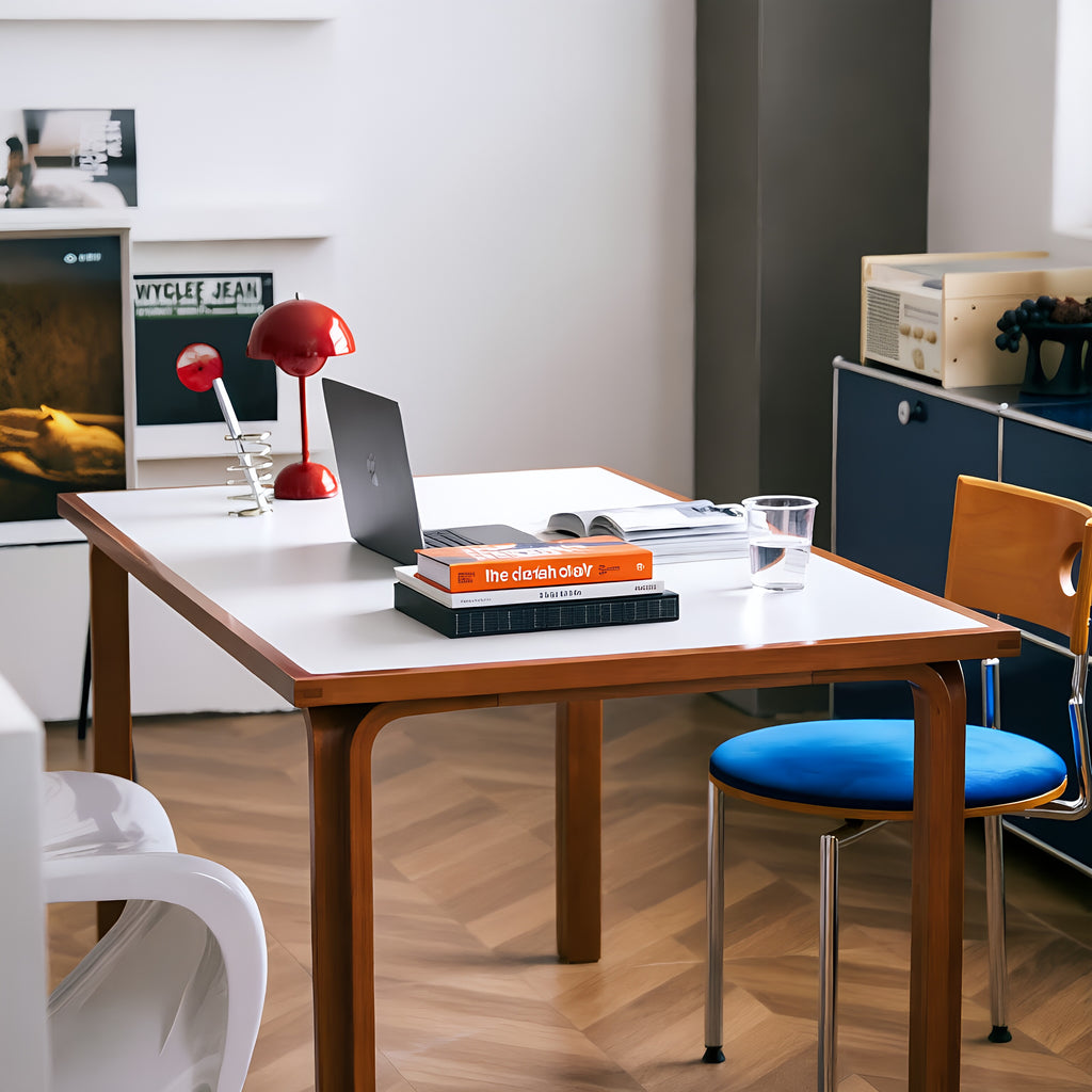 Retro-Modern White Top Wooden Multi-Functional Table