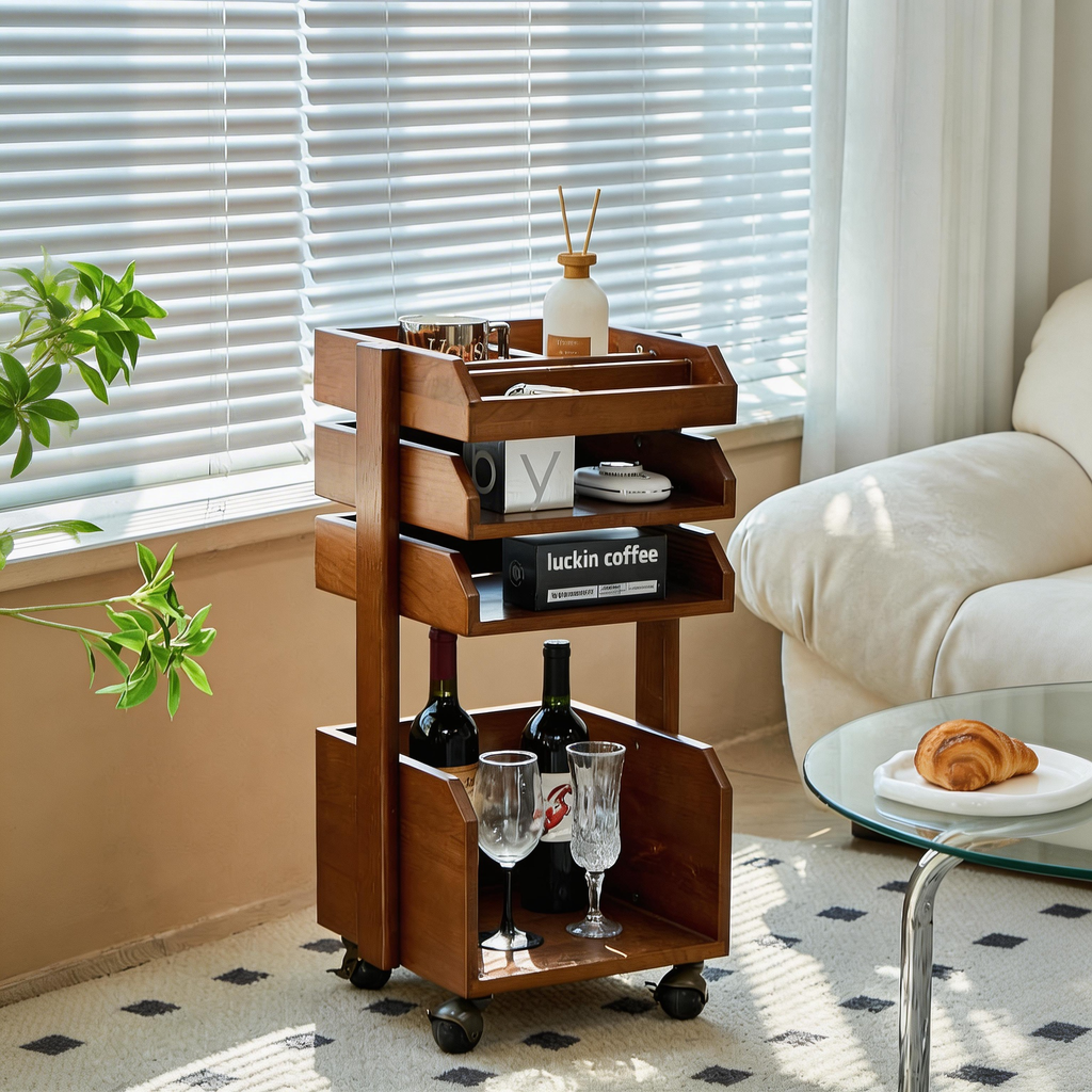 Modular 4-Tier Wooden Rolling Cart