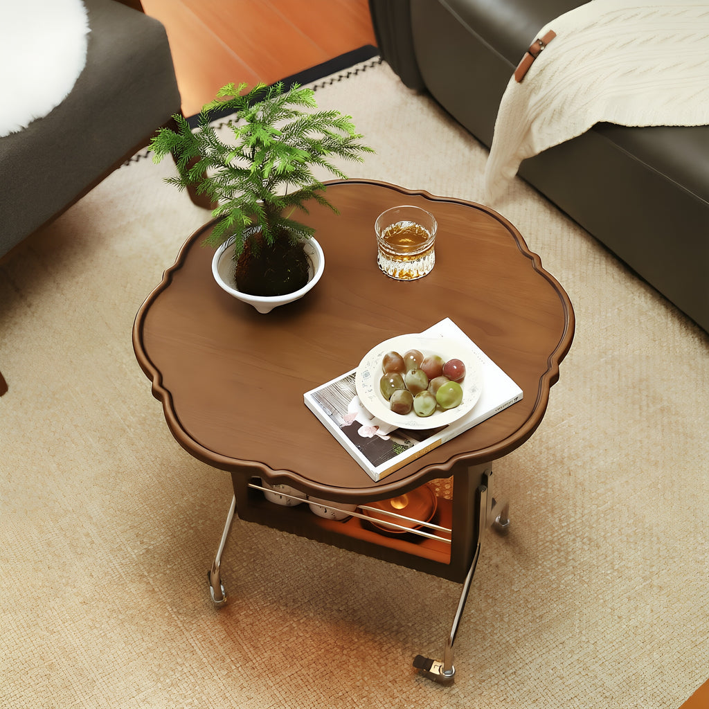 Wheeled Scalloped Side Table