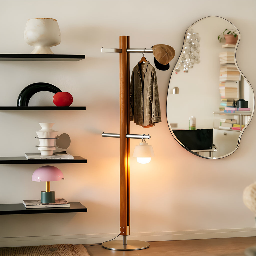 Contemporary Walnut Wood & Metal Integrated Coat Rack