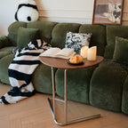Modern Semicircular Wooden Side Table with Metal Legs