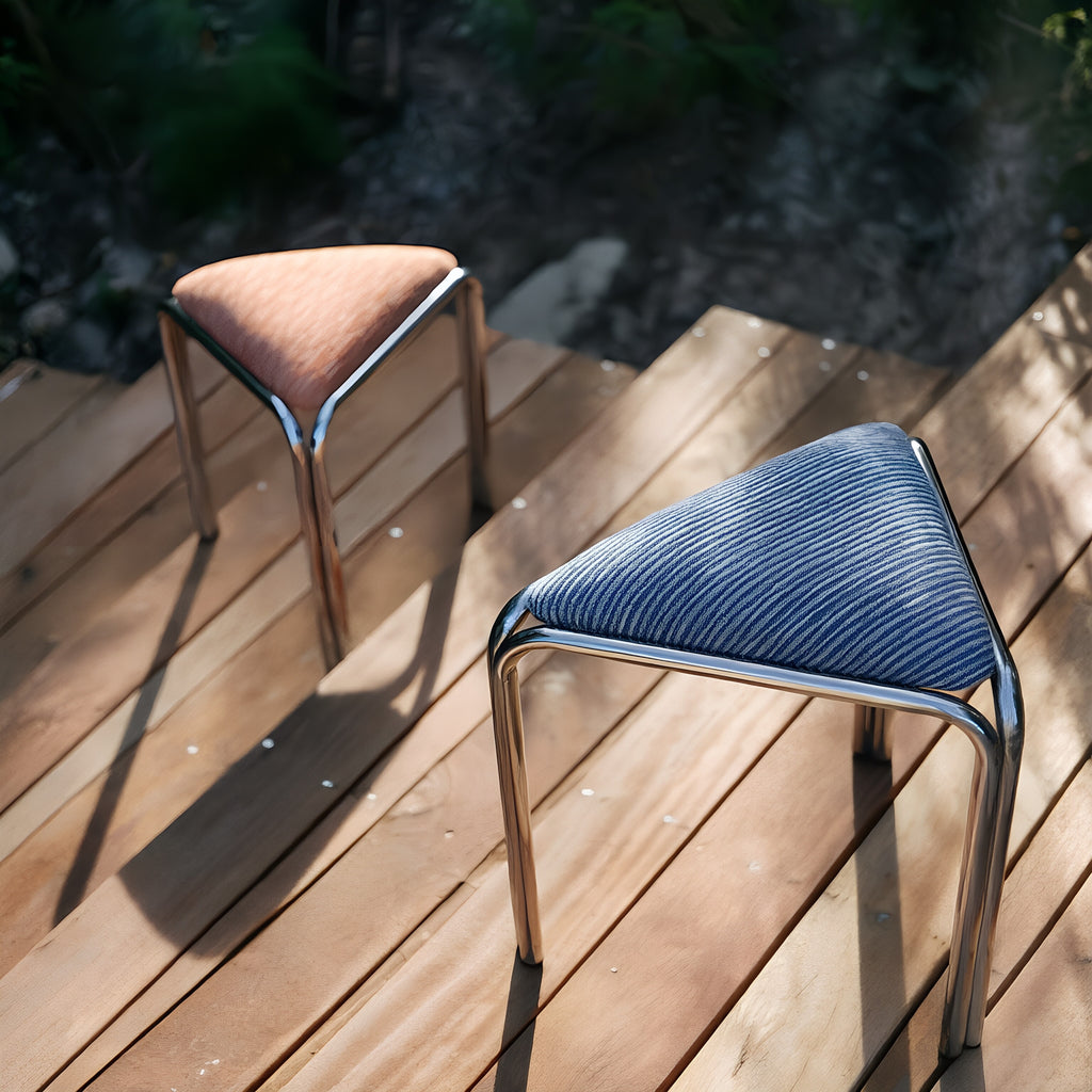 Trigono Stool – Triangular Metal Frame Stool with Upholstered Seat