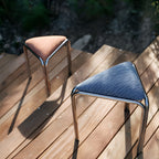 Trigono Stool – Triangular Metal Frame Stool with Upholstered Seat
