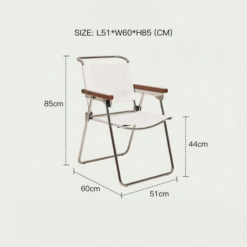 Chrome Folding Armchair with Wood Arms & Leatherette