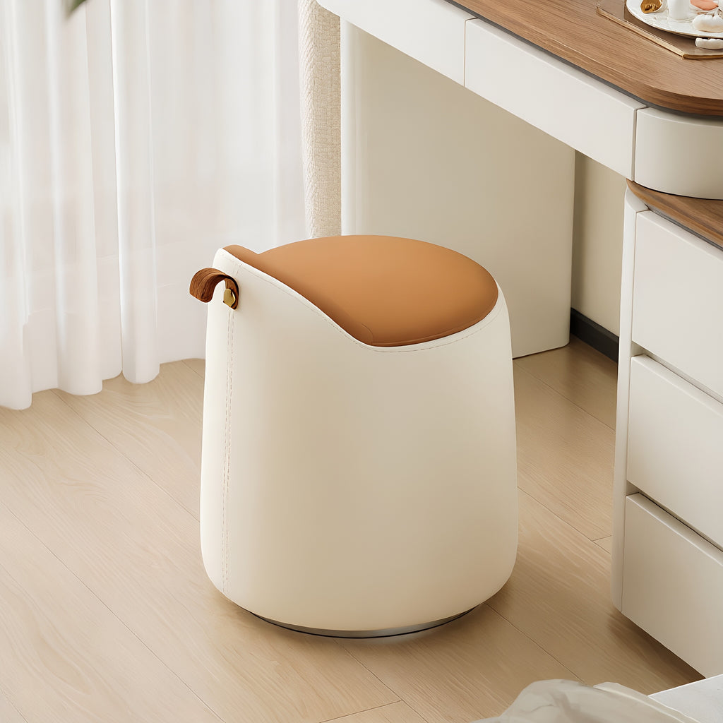 Rotating Vanity Stool – Leatherette Bucket Design with Backrest Handle