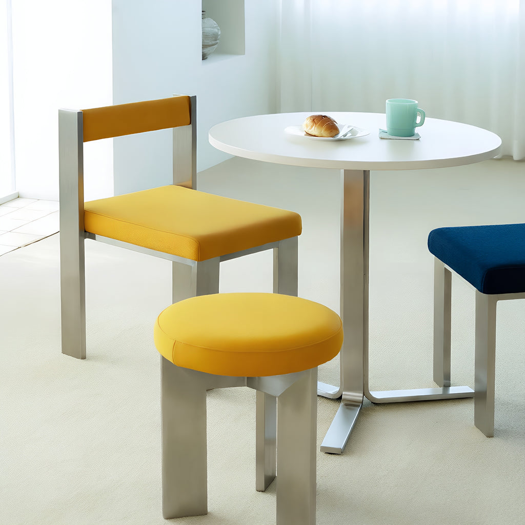 Quadra Stool – Minimalist Metal Frame Stool with Cushioned Round Seat