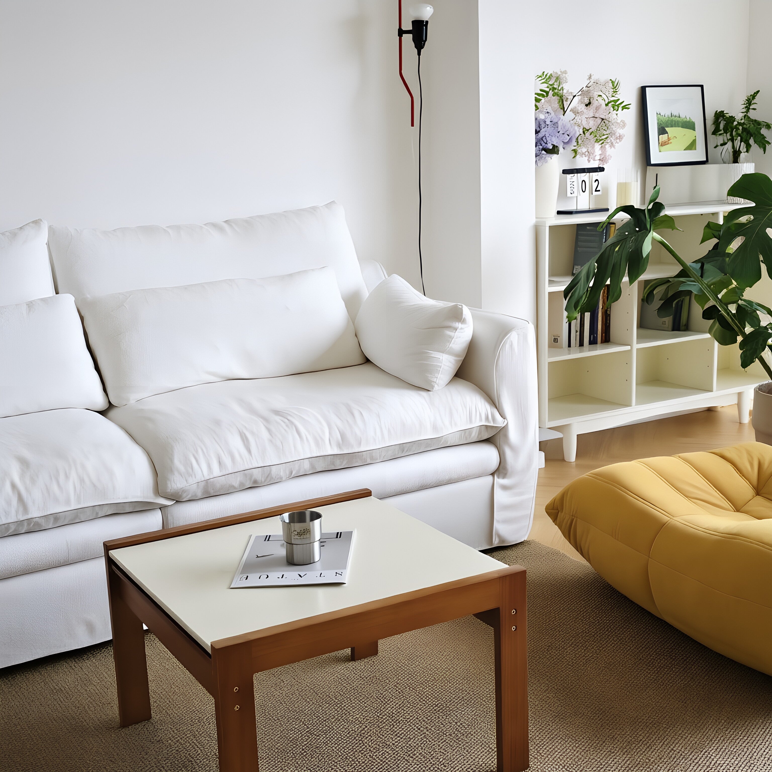 Modern Minimalist Wooden Sliding Dual-Tone Coffee Table