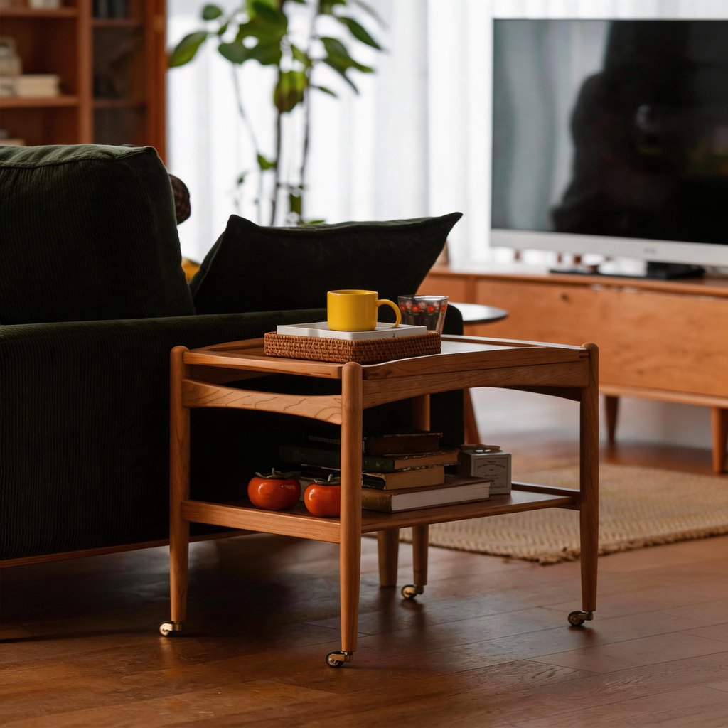 Scandinavian Mid-Century Rolling Side Table