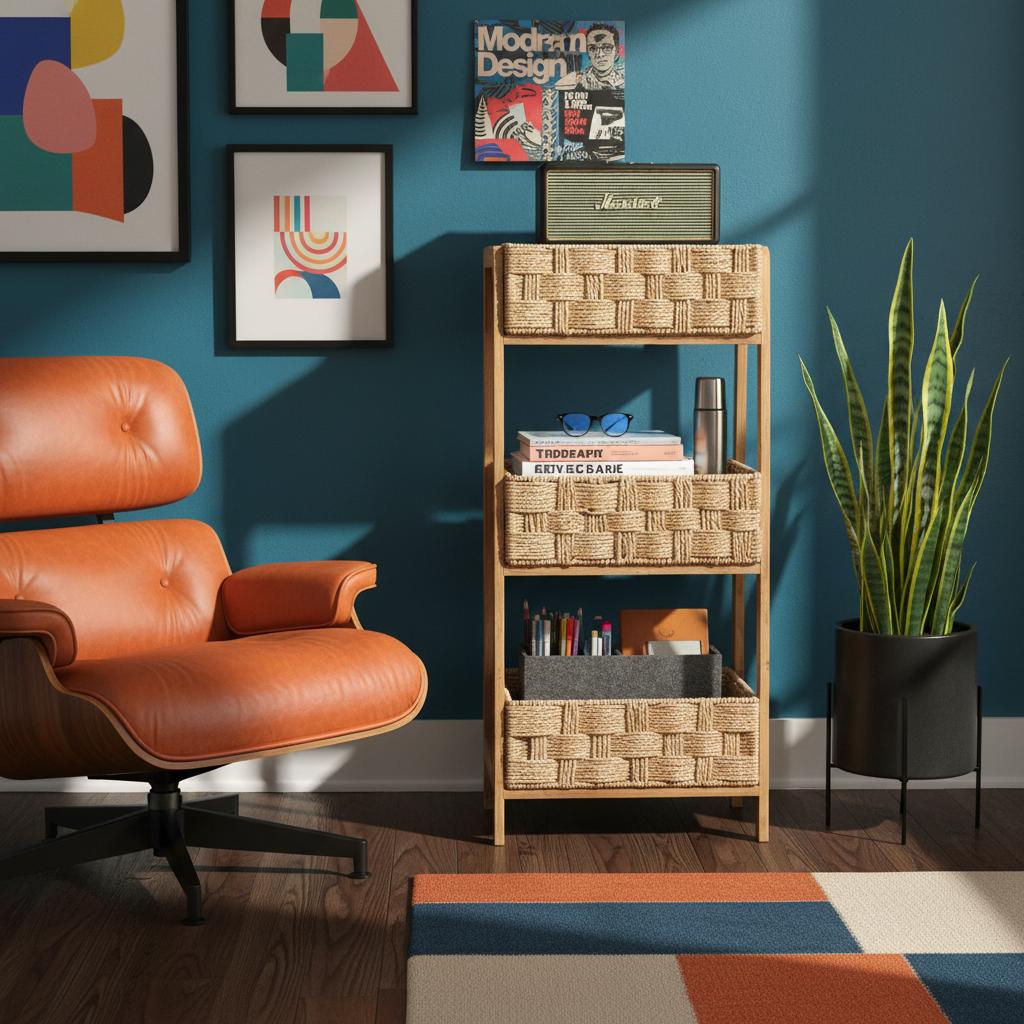 Natural Rattan Weave Three-Tier Compact Storage Display Stand