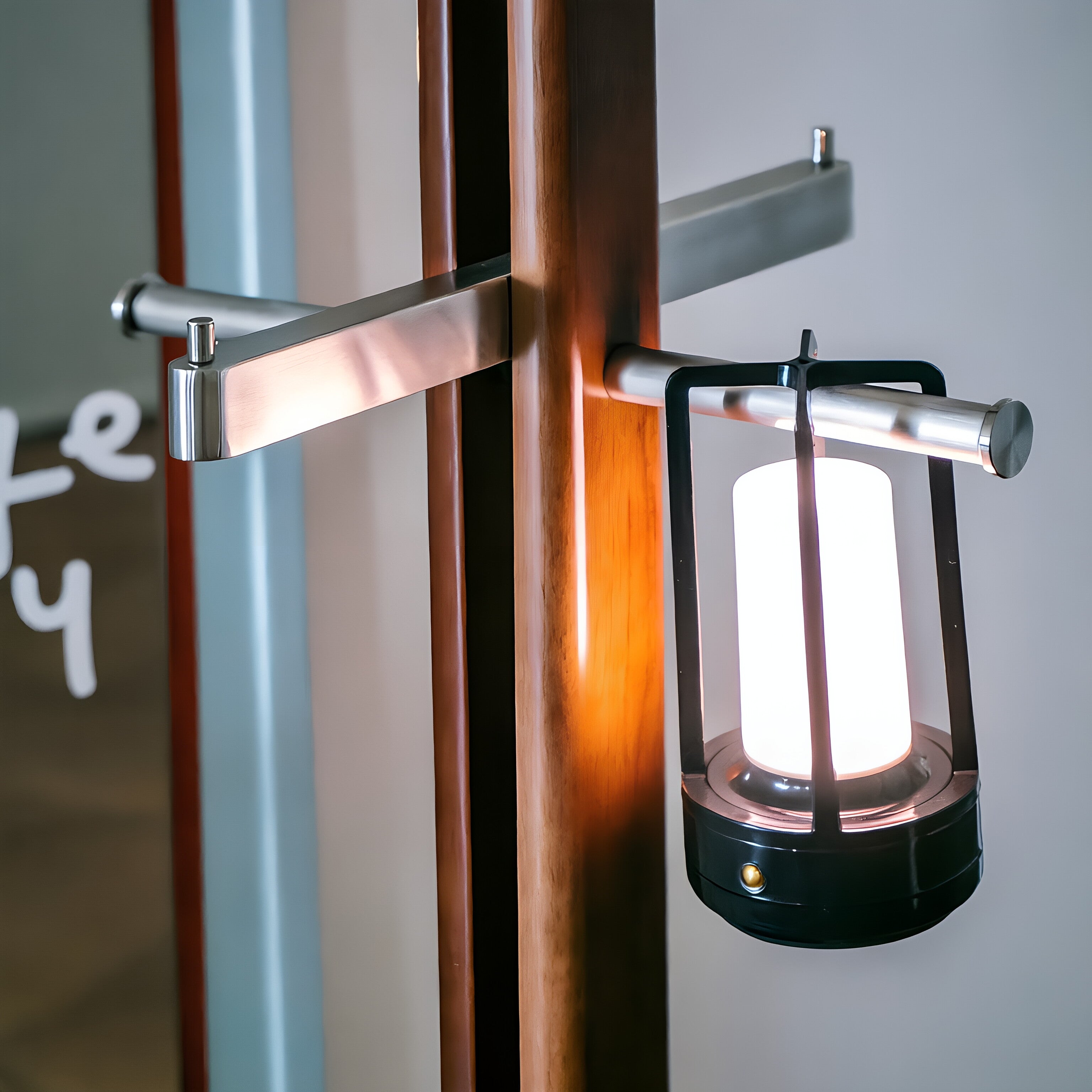 Contemporary Walnut Wood & Metal Integrated Coat Rack