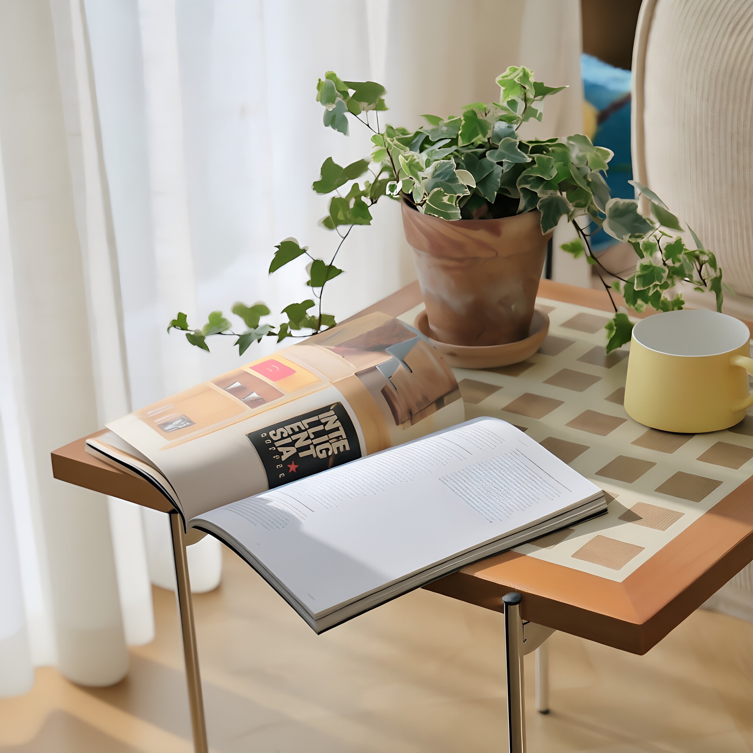 Modern Geometric Patterned Wooden Accent Table with Metal Legs