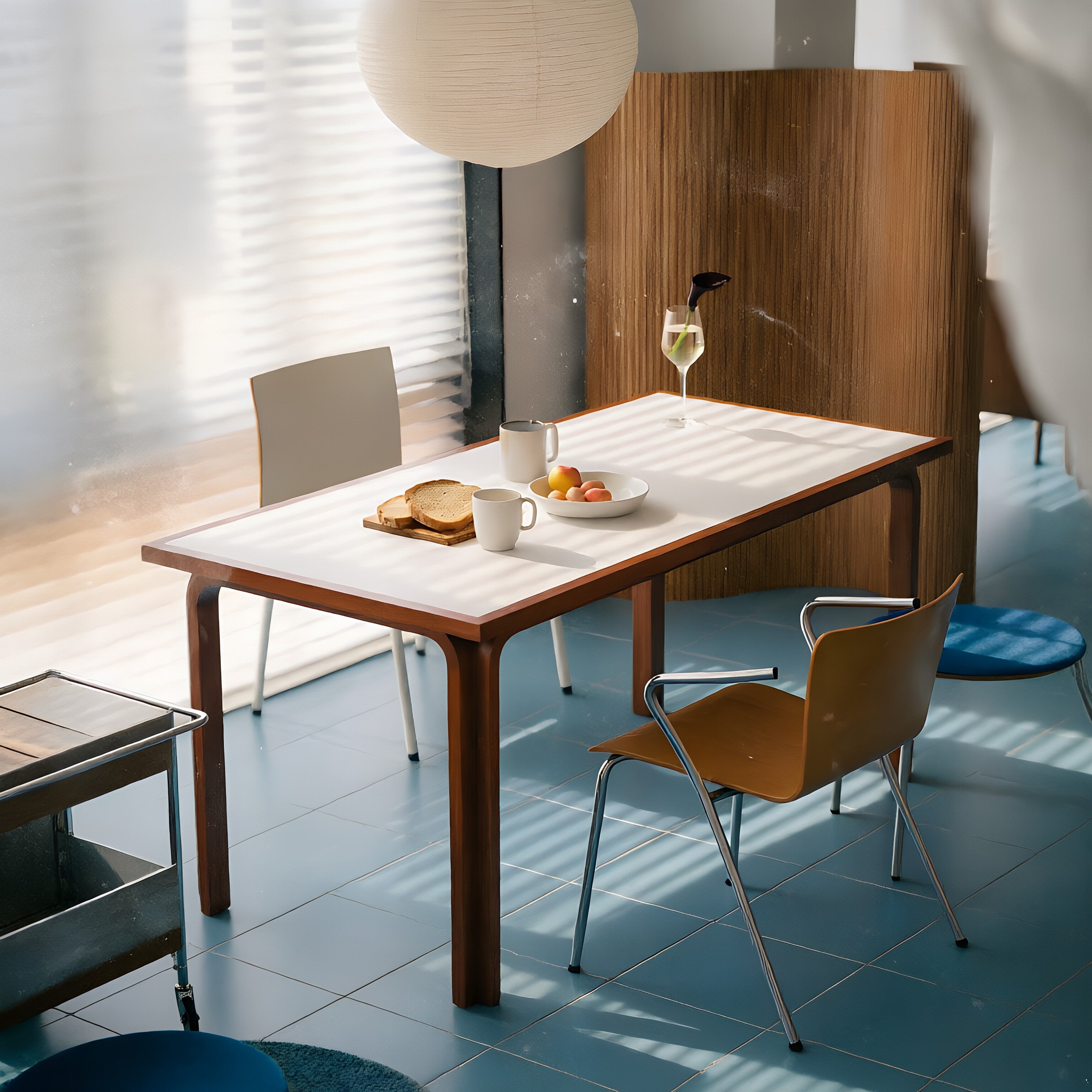 Retro-Modern White Top Wooden Multi-Functional Table