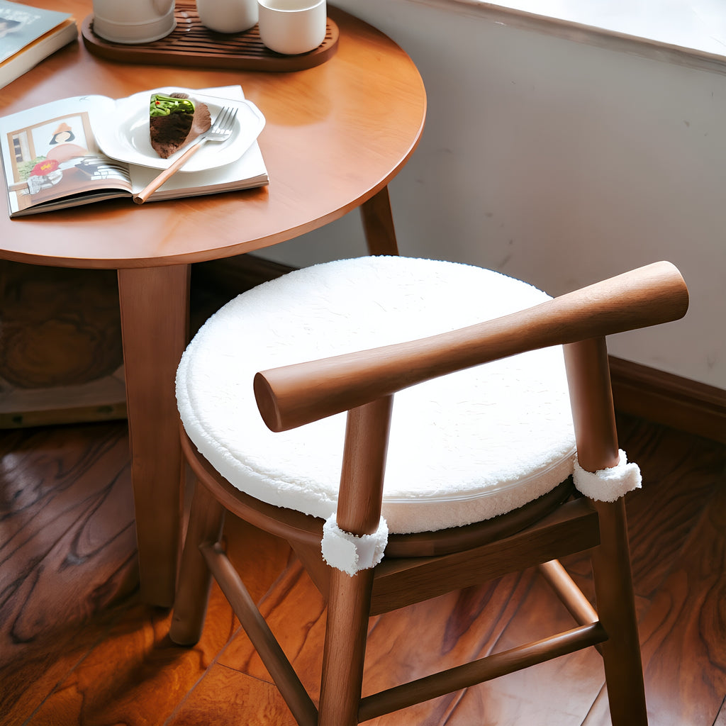 Wooden Stool with Detachable Bouclé Cushion & Drumstick Backrest