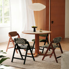 Mid-Century Folding Armchair – Solid Wood & Patterned Fabric