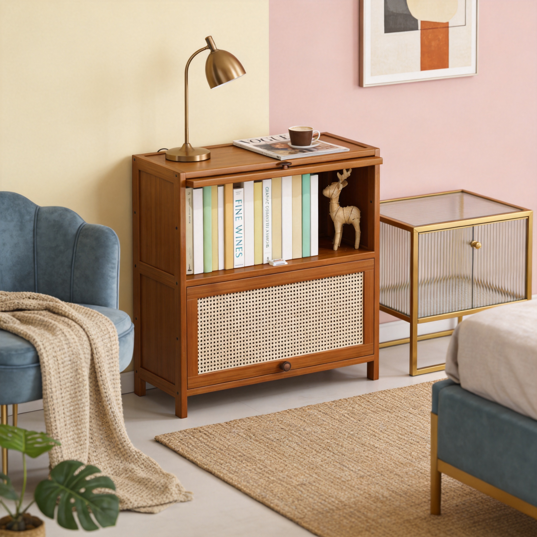 Flip-Top Rattan Cabinet
